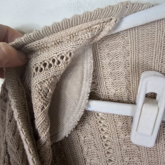 VTG 90s Talbots Beige Cable Knit Cardigan XL Cotton Fisherman Coastal Capsule - Picture 6 of 8